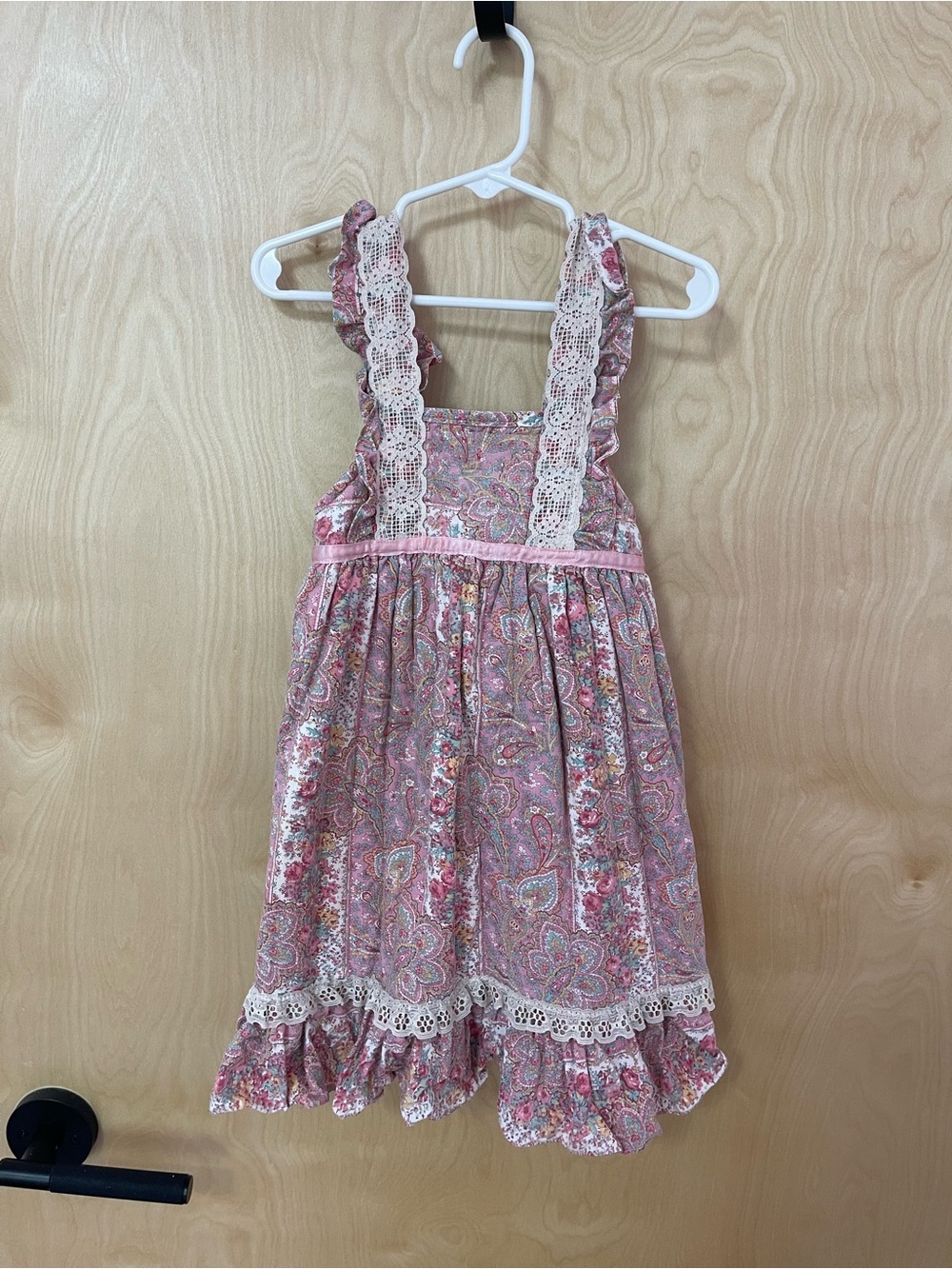 Vintage Handmade Pink Paisley Lace-Trim Sundress